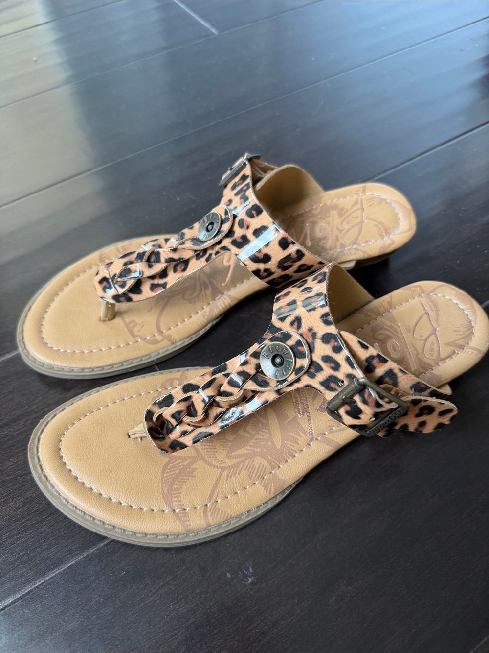 Blowfish Leopard Print Thong Sandals in Tan and Black